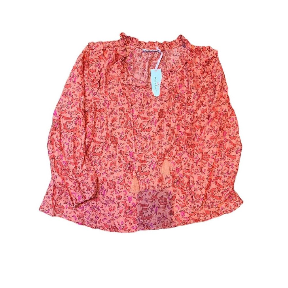 NWT Women's Vineyard Vines Blouse Helenium Floral Ruffle Size Large Top New